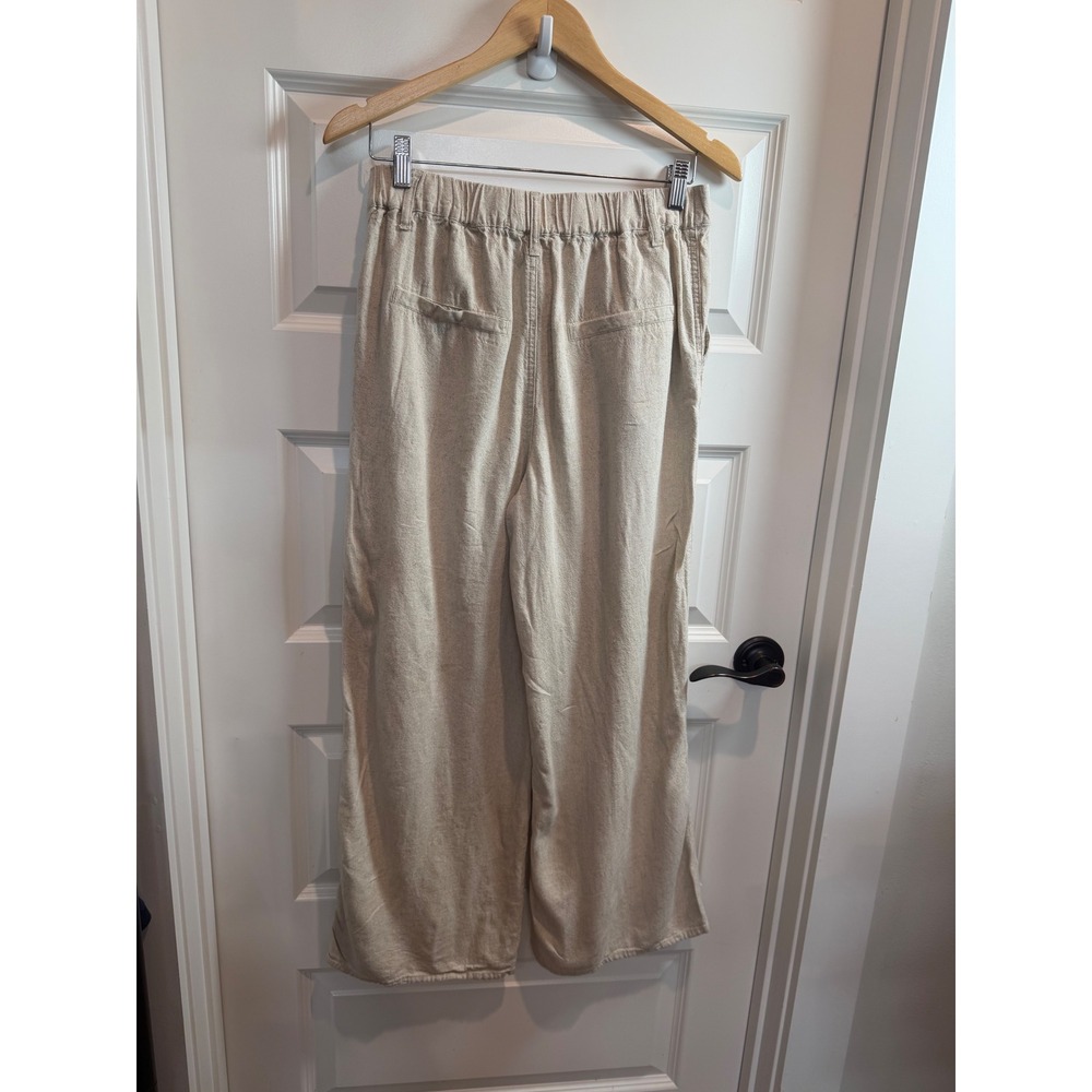 Cotton On Womens Wide Leg Linen Blend Pleated Pants Oatmeal Beige Size 4 trouser - Picture 2 of 9